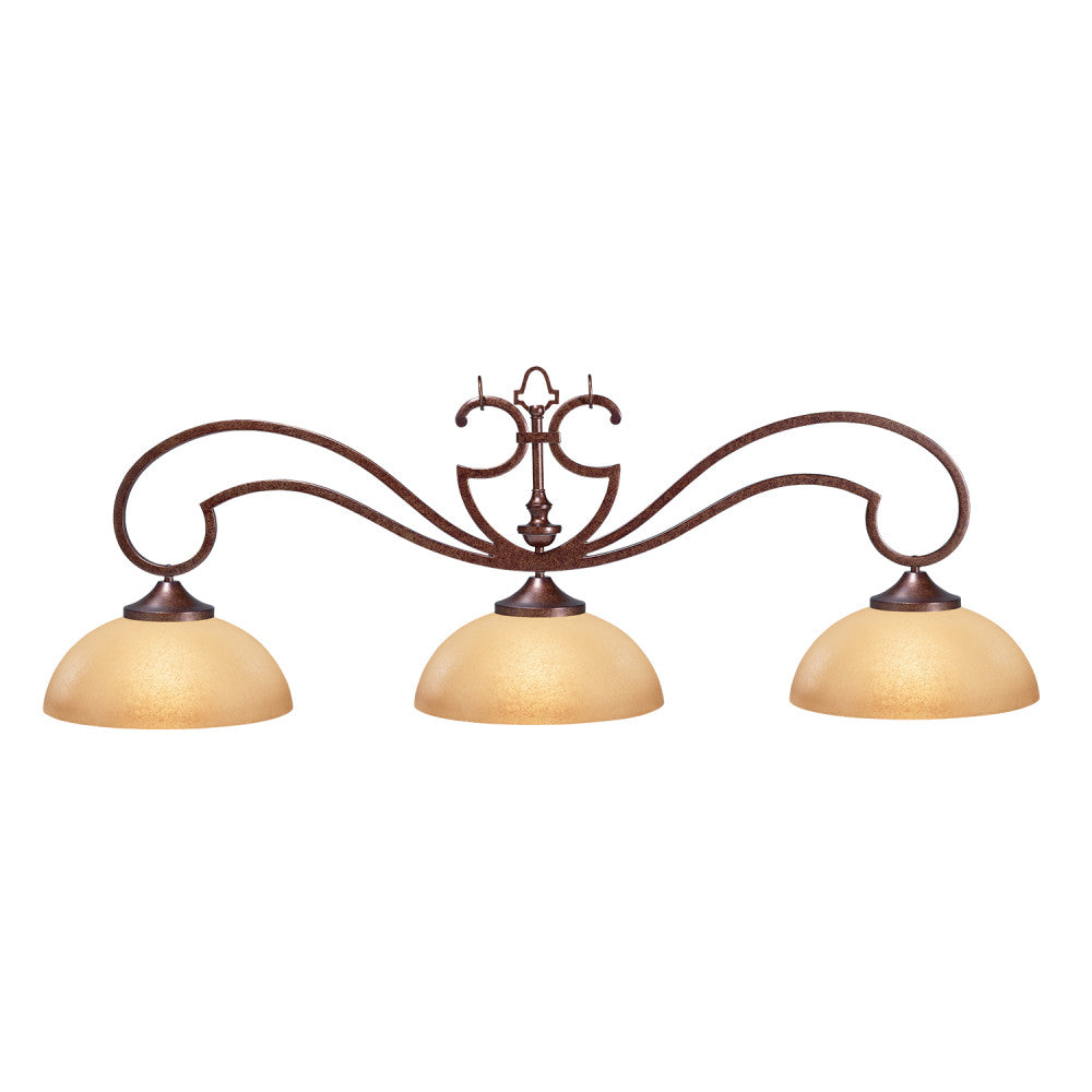 HJ Scott 52" Wrought Iron 3-Shade Billiard Light