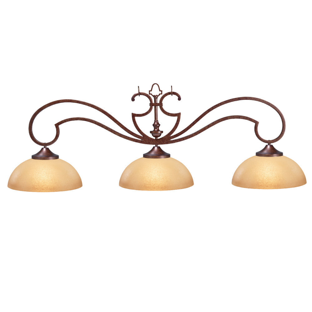 HJ Scott 52" Wrought Iron 3-Shade Billiard Light