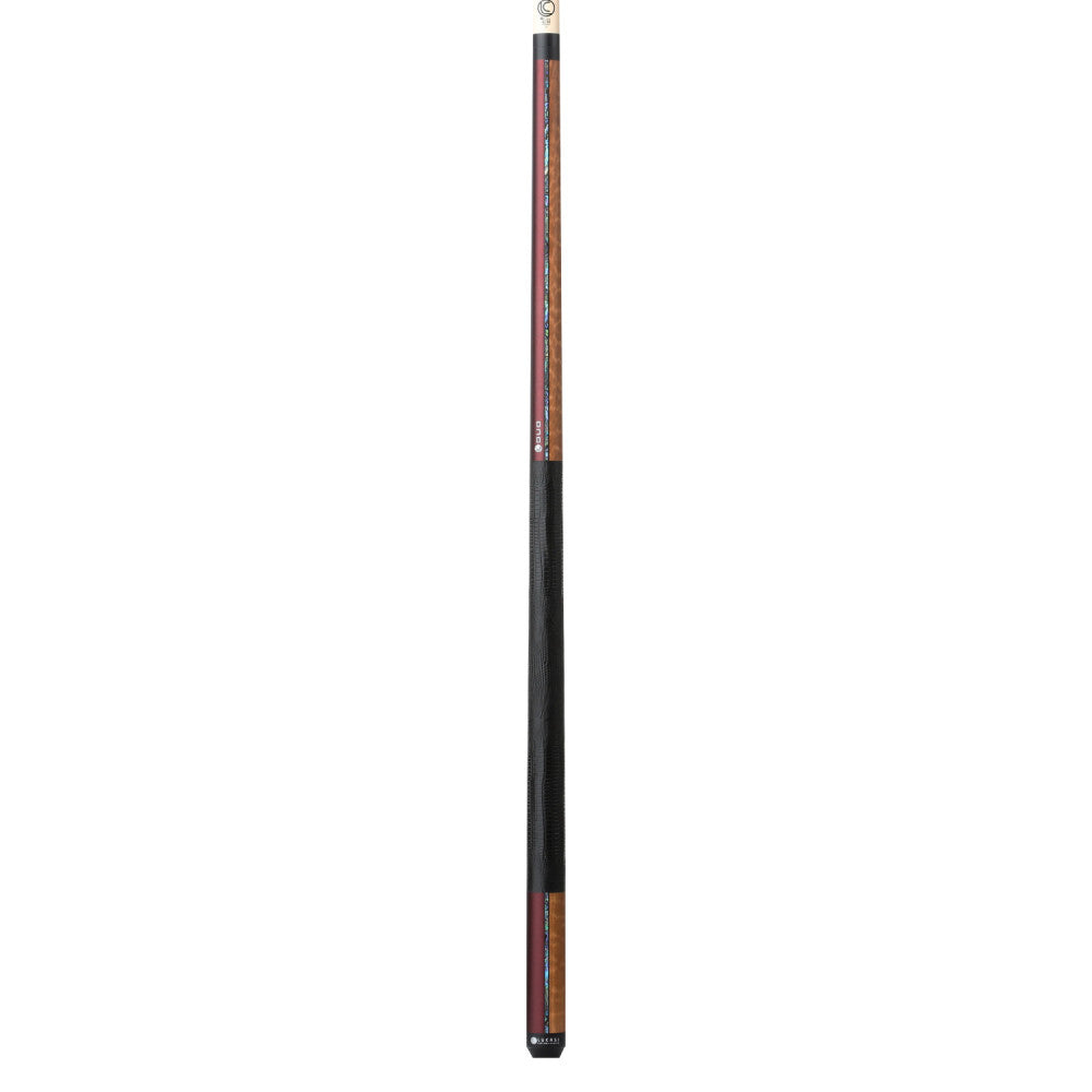 Lucasi Custom Duo Garnet Red/Exotic Apitong Cue with Embossed Leather Wrap