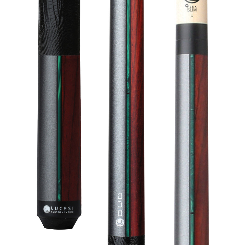 Lucasi Custom Duo Gunmetal/Stained Zebrawood Cue with Embossed Leather Wrap