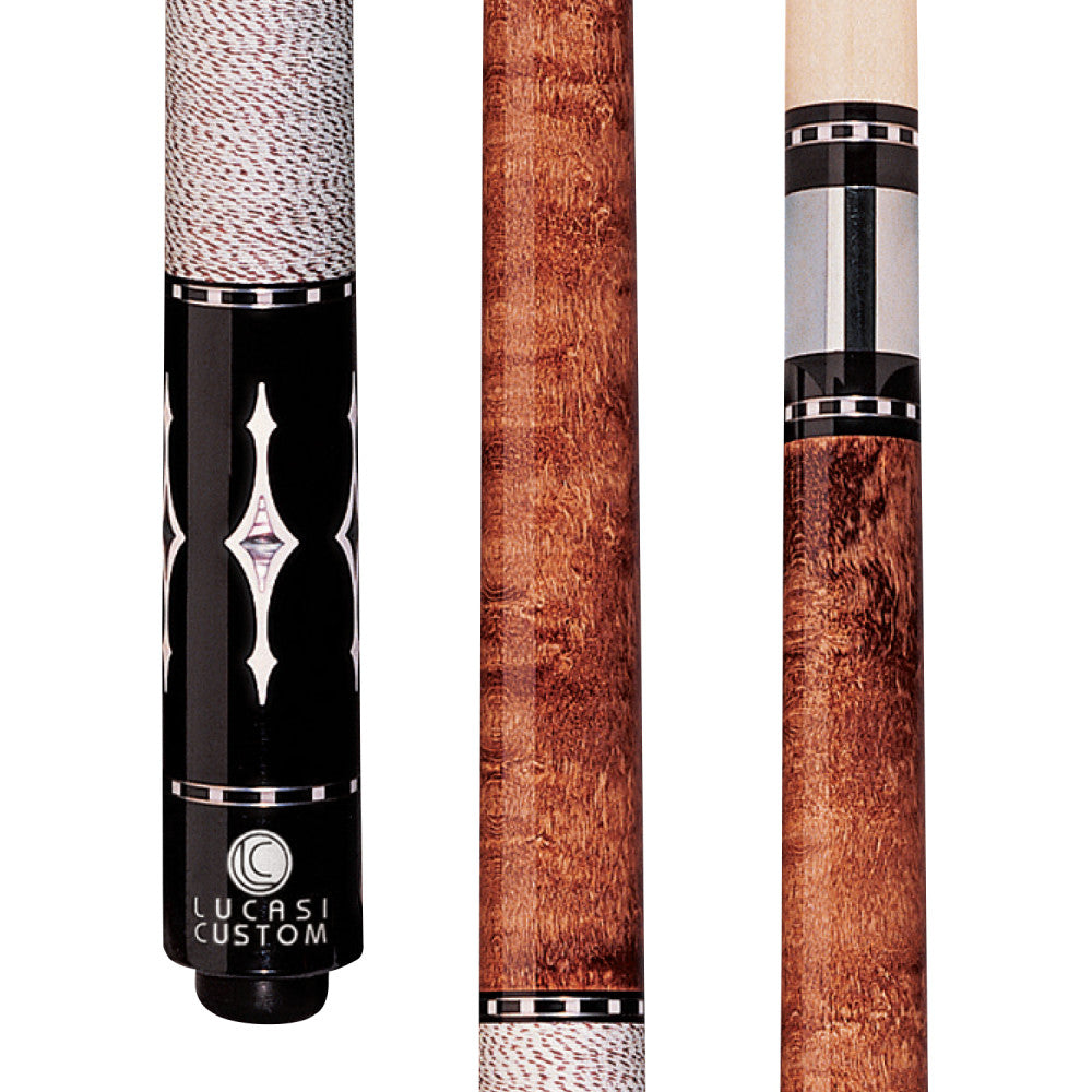 Lucasi Custom Walnut Stained Birdseye Maple with White/Brown Linen Wrap