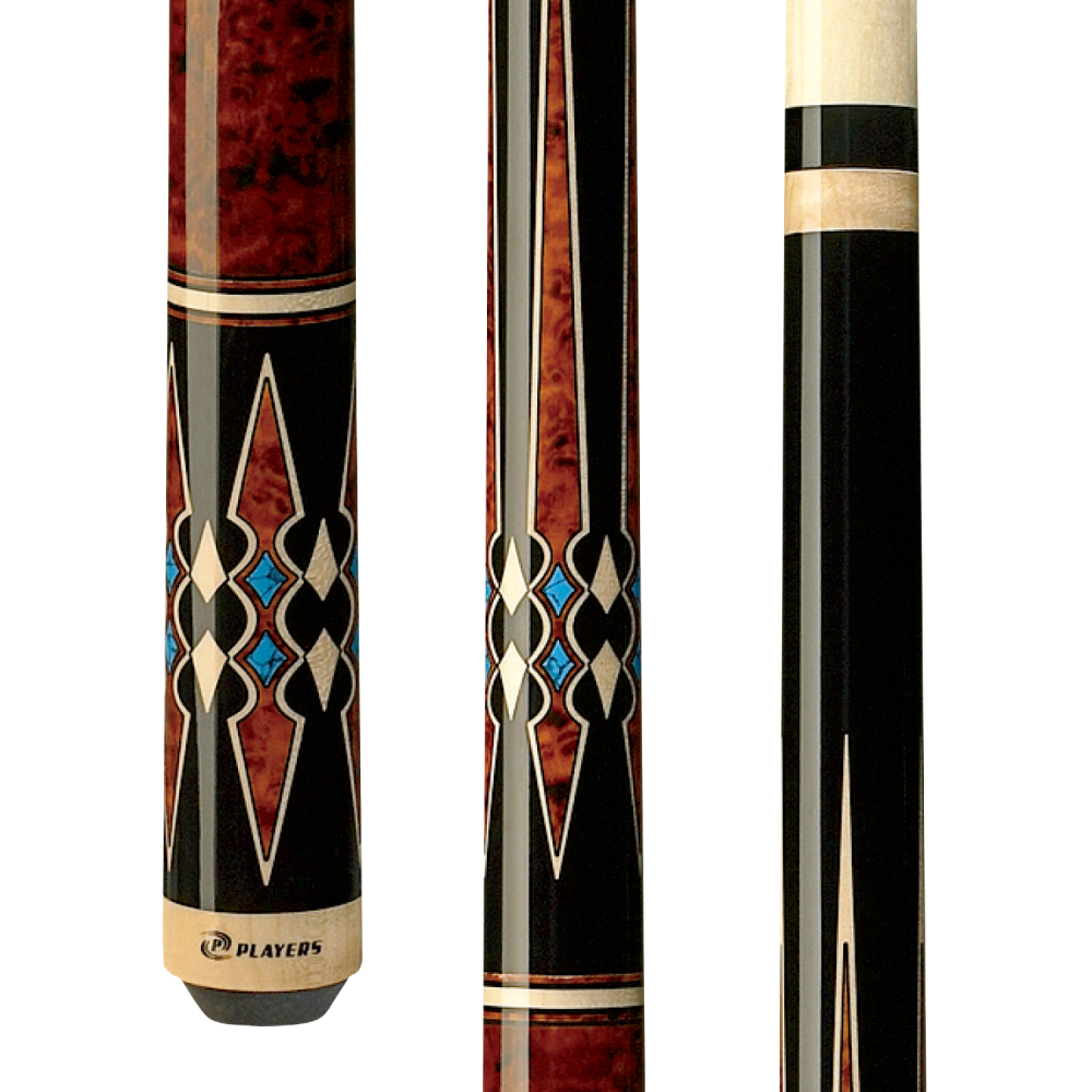 Players Cherry with Blue Recon Wrapless Cue
