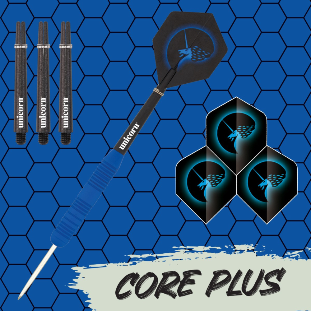 Unicorn Core Plus Blue Rubberised Steel Tip Dart Set